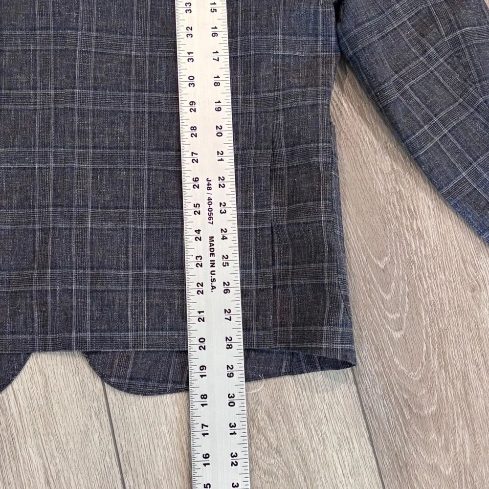 Nordstrom Blazer Mens 44S Blue Plaid Wool Linen Cotton Trim Fit Sport Coat